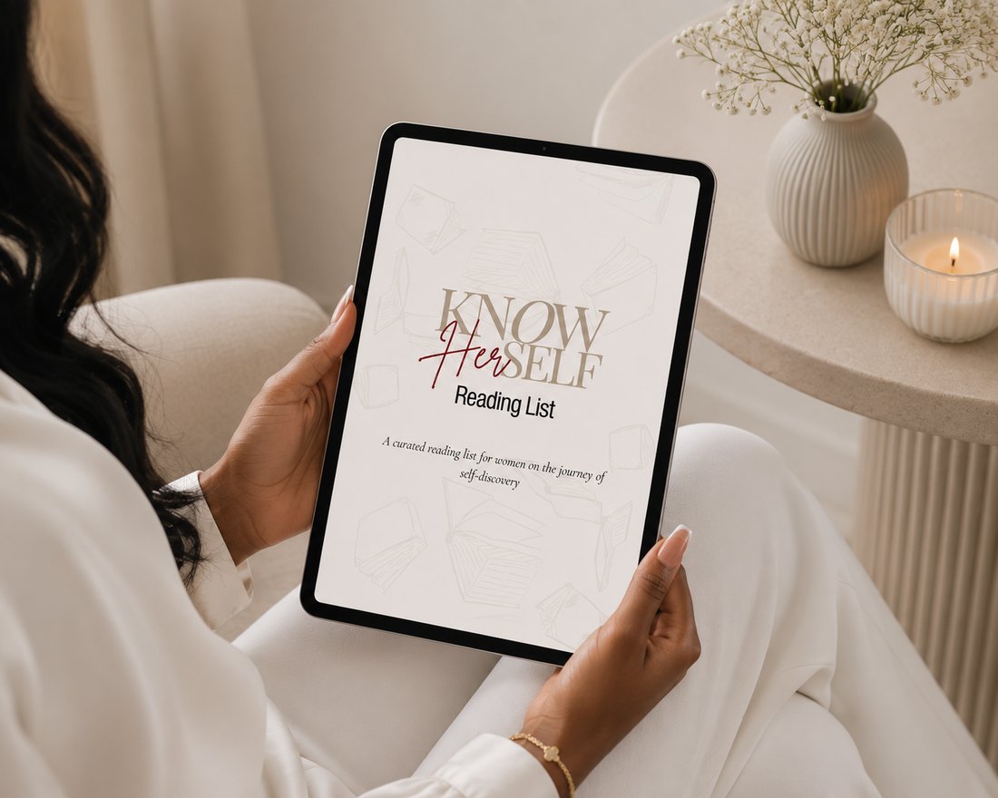 The Know Herself Reading List shown on a tablet